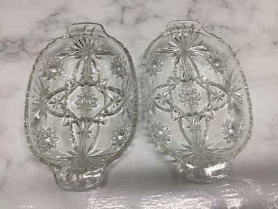 Vtg Anchor Hocking ''Star of David'' Divided 2 Relish Dishes 10'' Clear Glass-USA