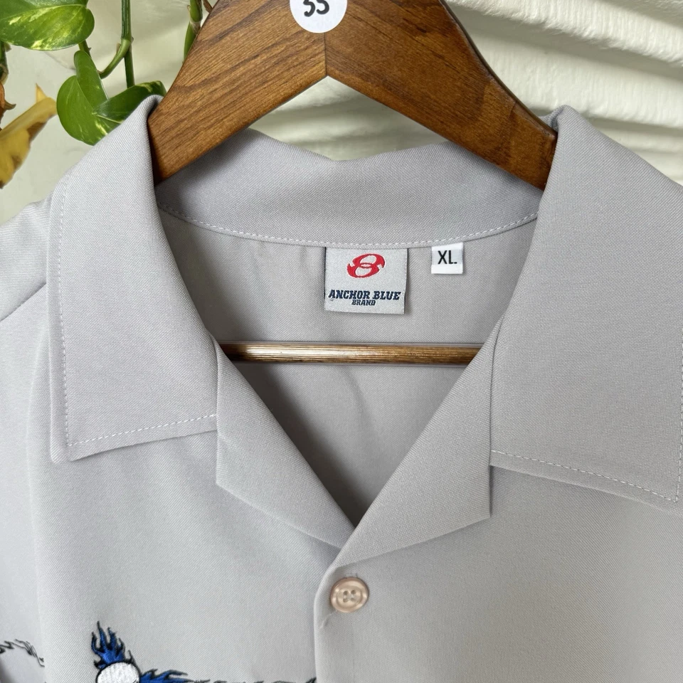 复古 Y2K Anchor 蓝色骷髅纽扣短袖衬衫 L 码 90 年代滑板 — 第 4/4 张图片