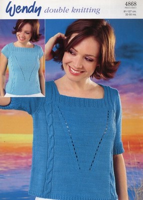 Wendy Knitting Pattern 4868 DK Women's Square Neck Top w/ Short or Cap Sleeves