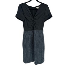 Banana Republic Dress 6 Black Blue Tweed Metallic Sheath V-Neck Holiday Party