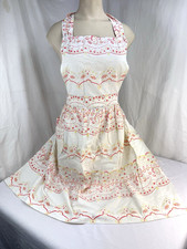 Vtg Full Bib Full Apron Hand Stitched Sewn 60" Tie Pinafore Kitchen Smock FrShp
