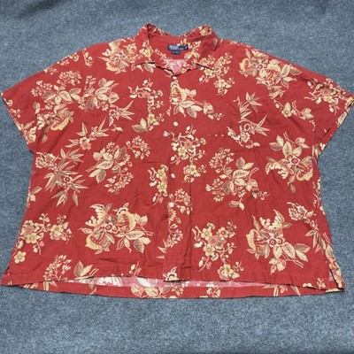 Polo Ralph Lauren Linen Cotton Floral Camp Loop Button Shirt Men 4XB Pockets 