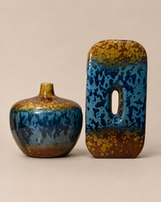 Set Ceramic Pottery Multicolored Drip Glaze Vases