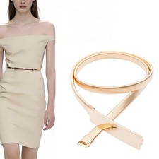 Skinny Metal Cinch Belt-Metal Plate Thin Ladies Dress Belt Applicable Waist C...