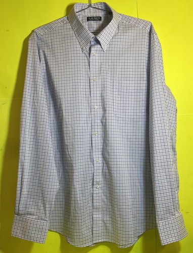 Lauren Ralph Lauren Shirt Mens 18 36/37 2XL Blue White Check Long Sleeve Preppy - Picture 1 of 4