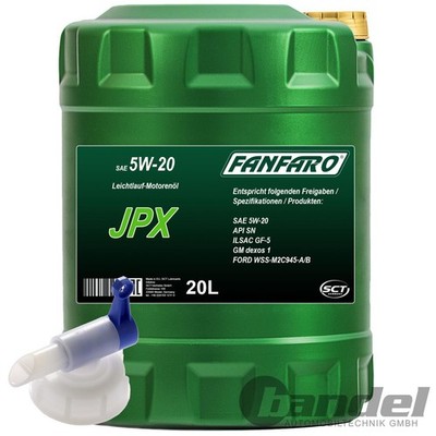 20 LITER FANFARO JPX 5W-20 LEICHTLAUF-MOTORENÖL für VIERTAKT-MOTOREN + HAHN