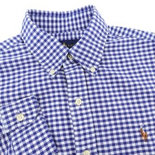 Polo Ralph Lauren Gingham Check Flesh Pony Button Down Shirt Blue Mens Small