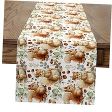 Kids Squirrel Table Runner 13x60,Autumn Harvest Nuts Gifts Table 13" X 60"