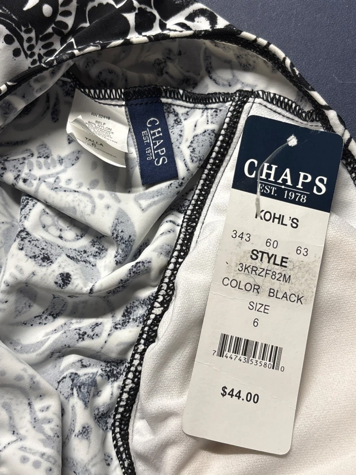 Nuevo Traje de Baño Tankini Chaps Halter Talla 6 Negro Blanco Floral Foto 3 de 4