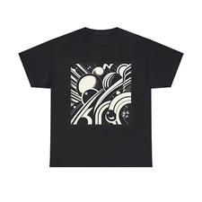 Unisex Adult T Shirt Designer Retro Art Deco Planetary Geometric Fine Art Space