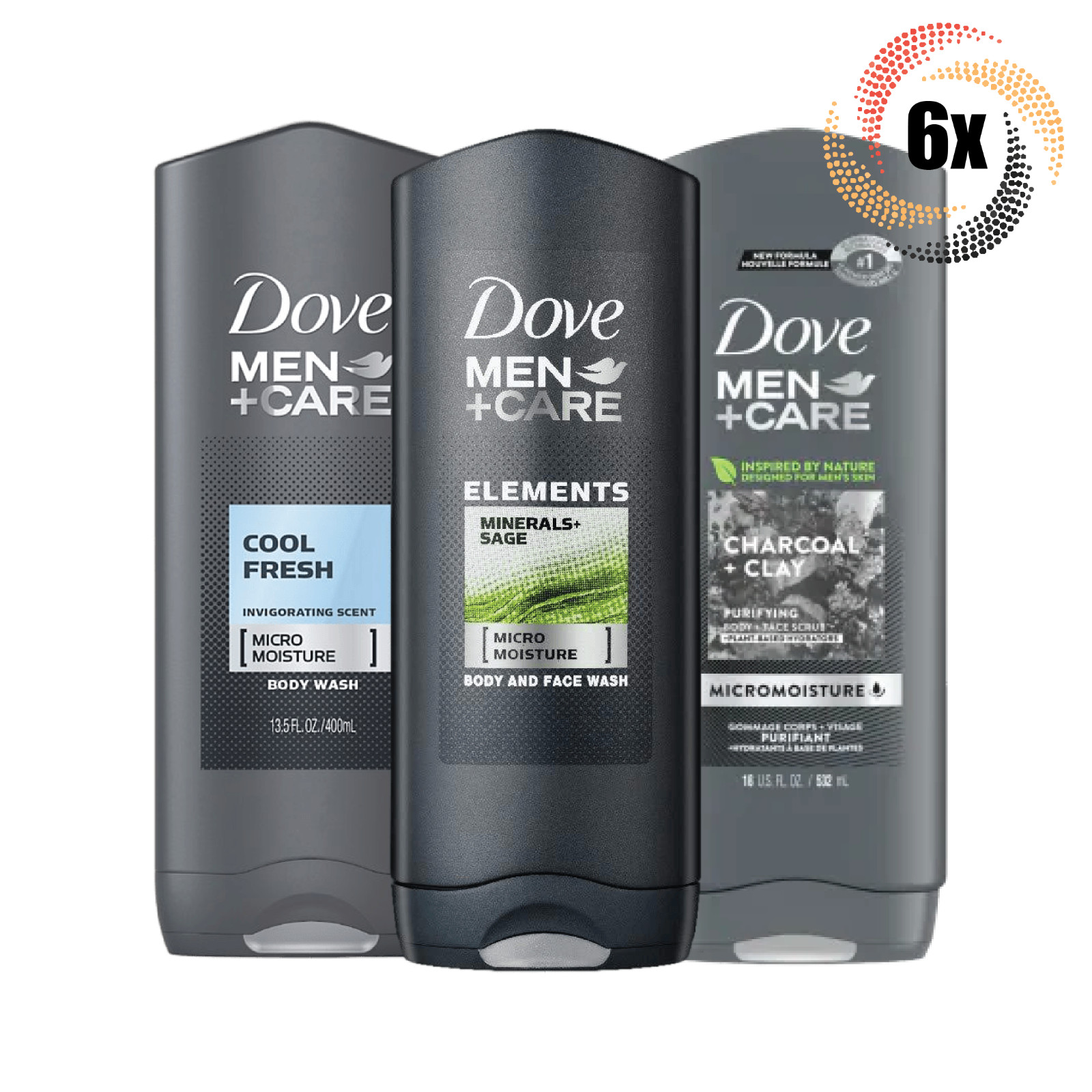 6 флаконов Средства для мытья тела и лица Dove Men + Care Variety | 400 мл | Смешивай и сочетай!