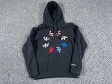 adidas Trefoil Hoodie Sweatshirt Adult Medium Black Embroidered Print Skater