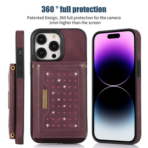 For iPhone 15 Pro Max 14 12 11 XR 8 Diamond Leather Wallet Lanyard Cover Case - Picture 65 of 72