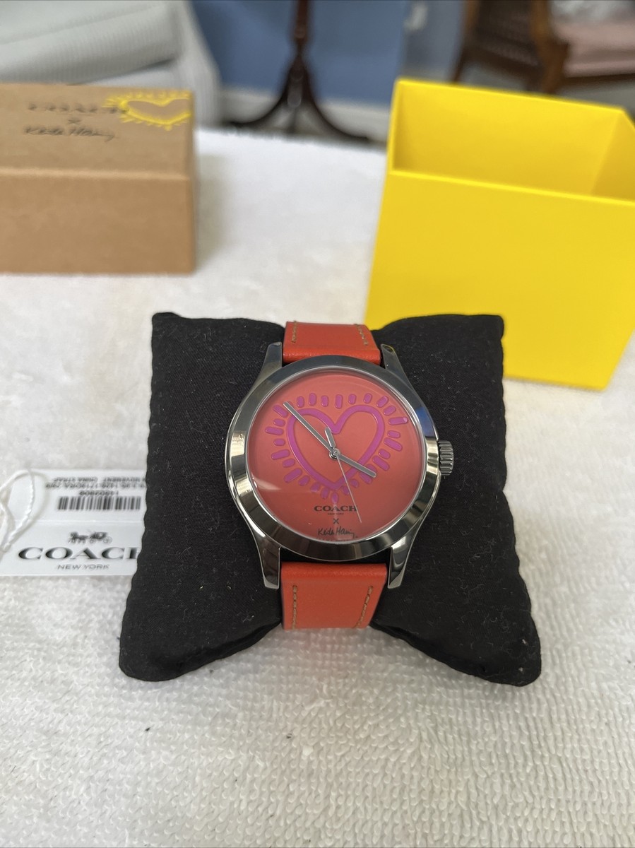 Coach Watch Keith Haring Pink Heart Multicolor Leather Red  display picture 1