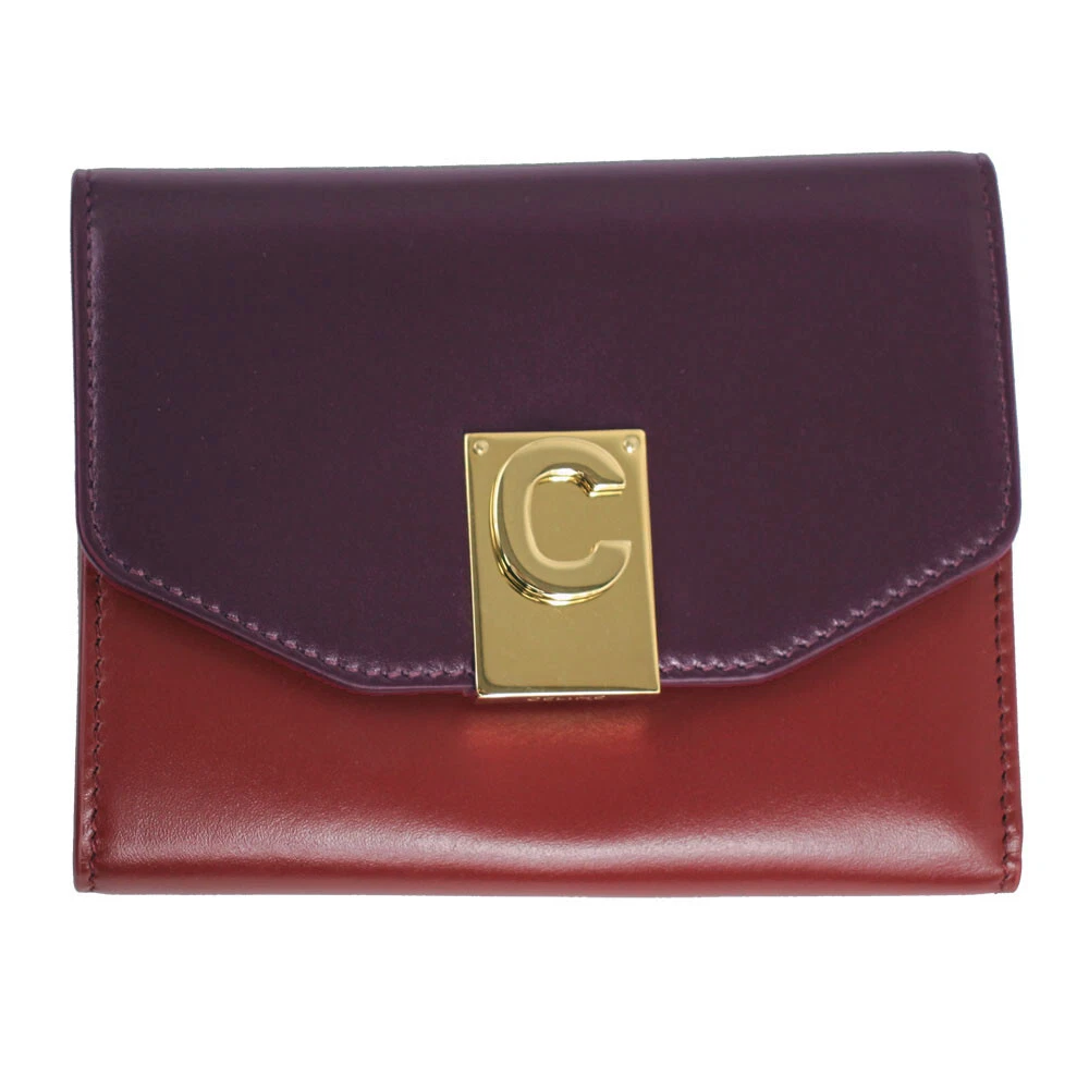 BRAND NEW CELINE SMALL C BURGUNDY & LUBY LEATHER BIFOLD WALLET