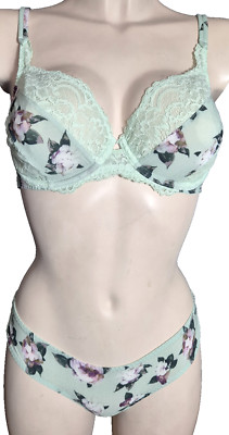 Andres Sarda Mars Damen Spitzen BH mit Bügel 3pc SET Gr.75D UK34D + 2x String 36