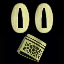 Collar de hoja Habaki y Seppa de latón dorado tallado leopardo para Katana, espada Ninjato