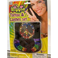 Hippie Peace Tattoo Lash Set Rainbow Glitter Metallic Reusable Adult Pride Fest