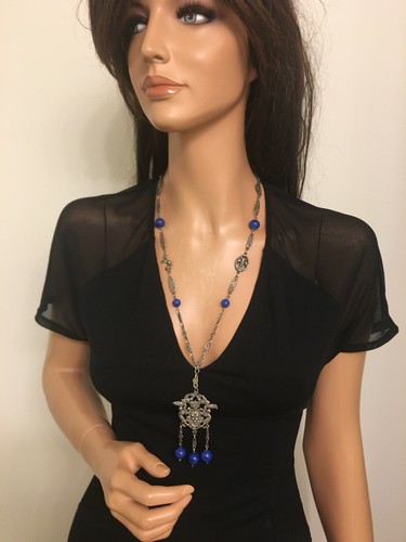 Vintage 1/20 12KT GF with Blue Lapis Stones Long Necklace - Picture 8 of 10
