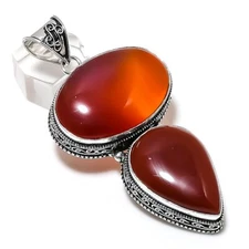 Carnelian Gemstone Handmade 925 Sterling Silver Jewelry Pendant 3.07" A827