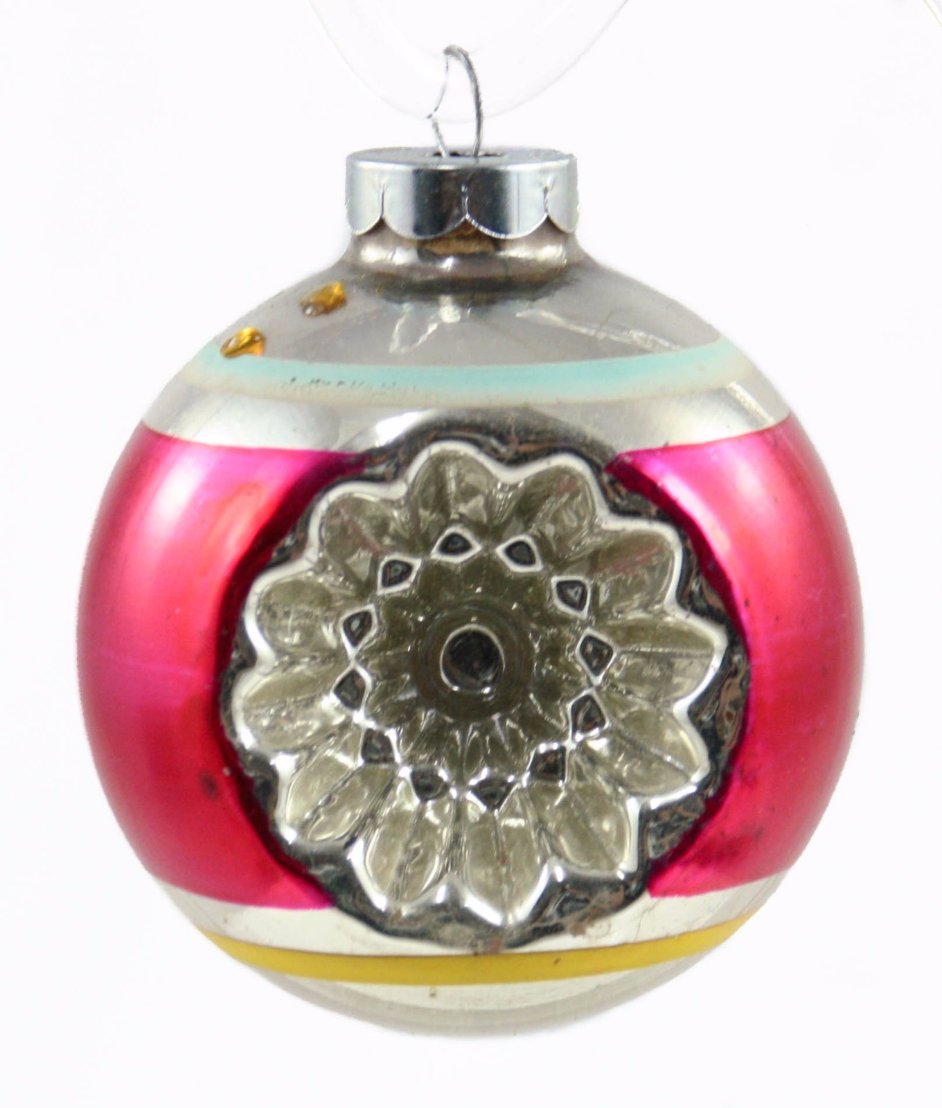 Red Silver Yellow Glass Ball Christmas Ornament Holiday Tree Decoration