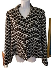 Nina McLemore Black  White Waves Jacket Blazer Size 8 Art To Wear Silk Wool