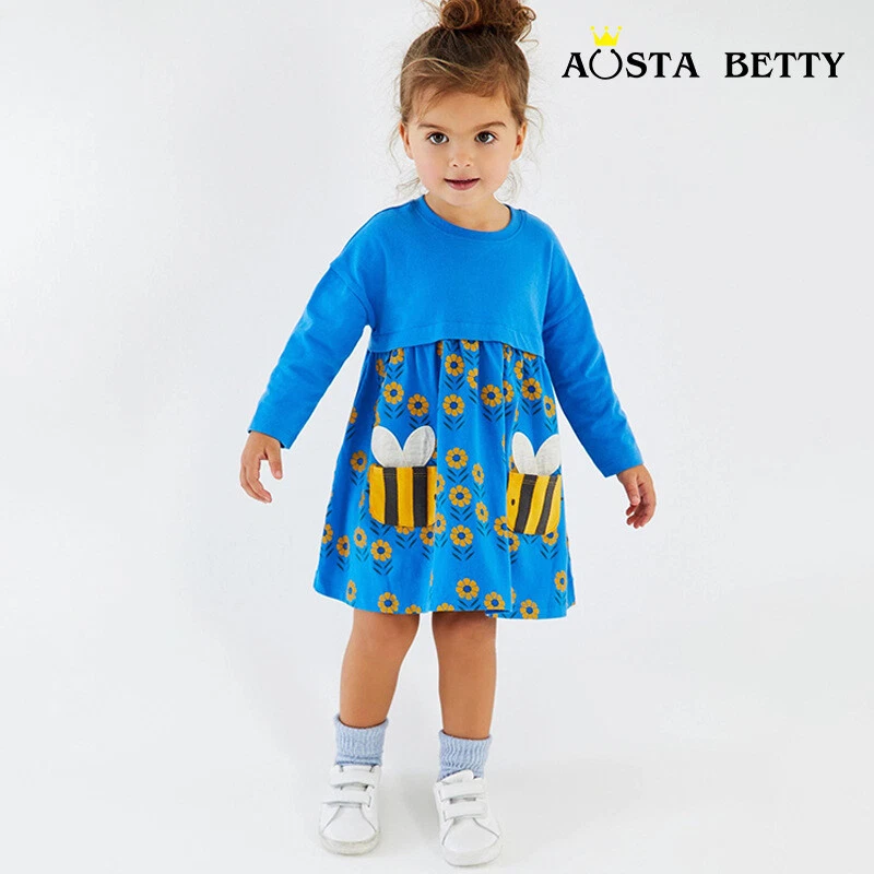 Girls' long sleeved little bee pocket children's skirt flower princess skirt