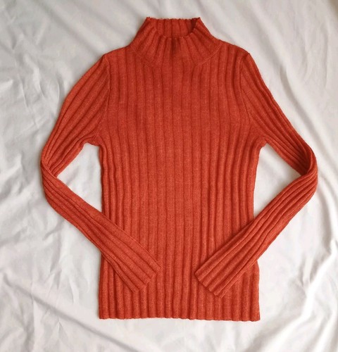 Madewell Harry maglione donna XS misto alpaca trasparente a costine finto collo arancione - Foto 2 di 7