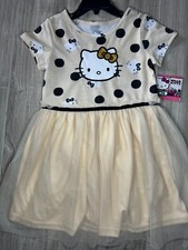Hello Kitty Girls Short Sleeve Tutu Dress Casual Party Tulle Skirt Peach 5/6 New