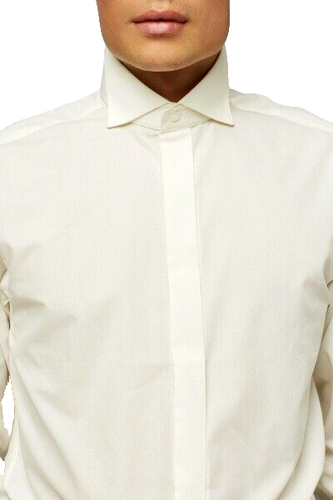 Camisa de boda para hombre Camisas formales cuello de ala esmoquin crema blanco marfil con botones Nuevo - Imagen 1 de 4