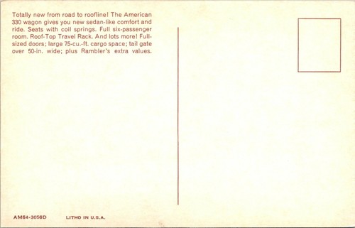1964 RAMBLER 330 AMERICAN STATION WAGON VINTAGE ADVERTISING POSTCARD - Picture 2 of 2