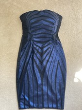 Lipsy Michelle Keegan Black & Blue Sequin Strapless Mini Dress Size 8 Christmas