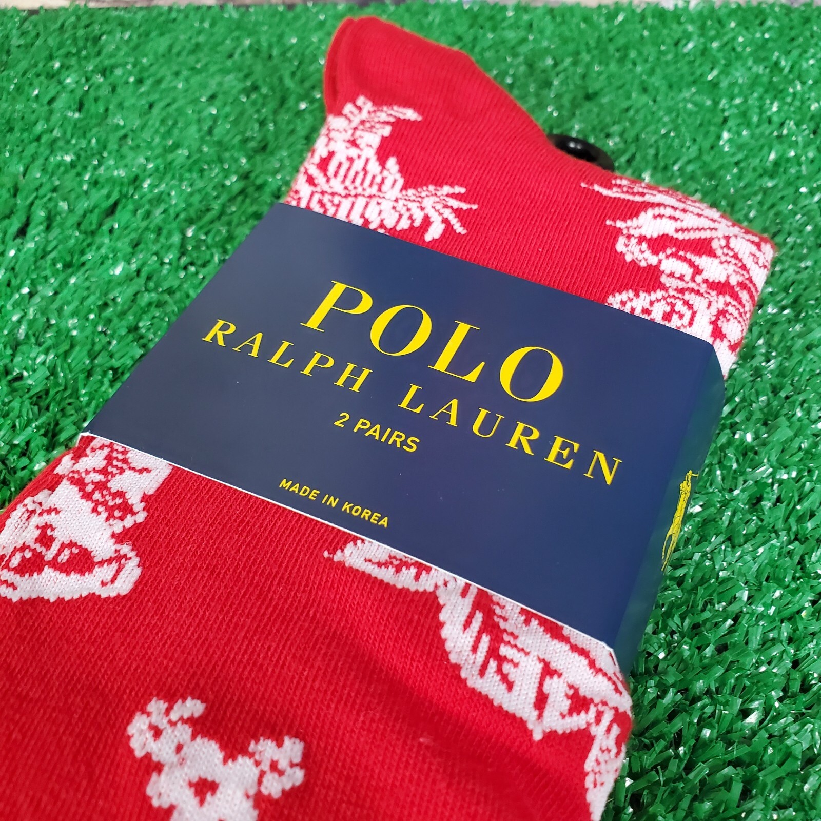 Polo Ralph Lauren 2 paia calze orso pony hawaiano rosso blu taglia unica (A29)