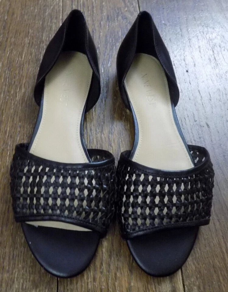 Nine West Cut-Out d'Orsay Planos Tejidos Correa Ancha Puntera Abierta Negro talla 6.5 Usado en Excelente Condición Bey 3 Foto 2 de 4