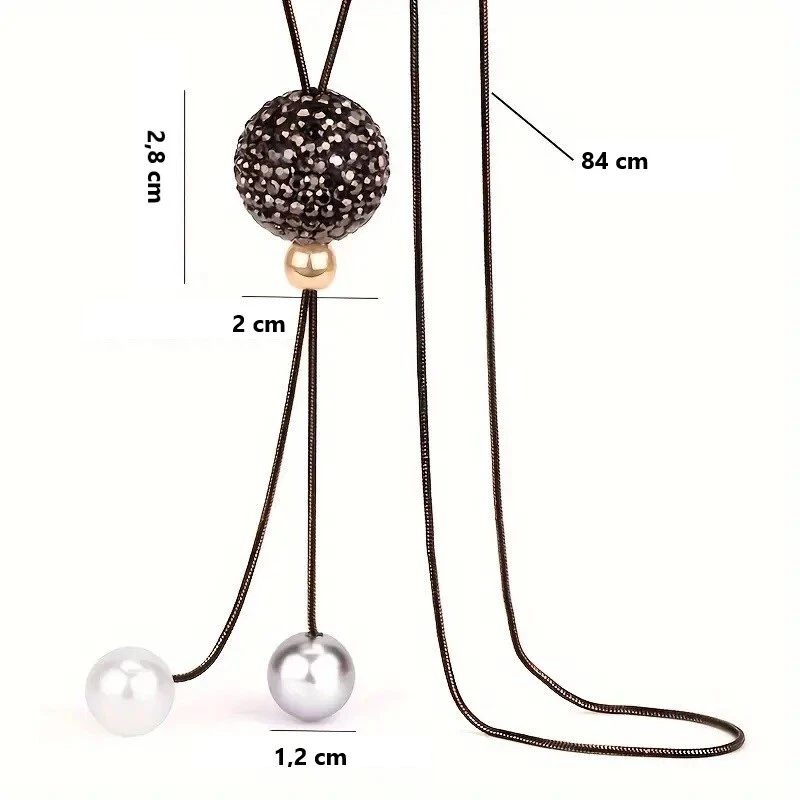 Halskette Pulloverkette 84 cm Strass Kugel Perlen lange Kette Casual Business - Bild 4 von 4