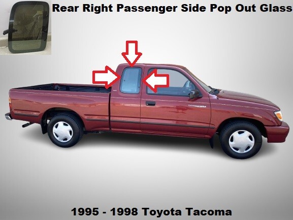 Passenger Side Right Quarter Window Glass For 1995-1998 Toyota T100 Pickup - Movable, Tinted
