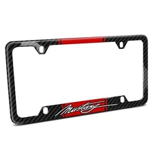 Red Racing Stripe Carbon Fiber 50 States License Frame - Ford Mustang Script