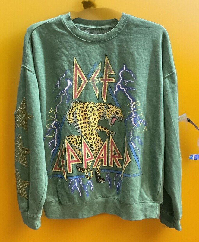 DEF LEPPARD Green Sweatshirt “Nine Lives” W/Green Eyed Leopard Sz Small Vintage