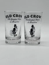 VTG (2) OLD CROW BOURBON WITH CLEAR VEST 5" TALL STRAIGHT GLASS