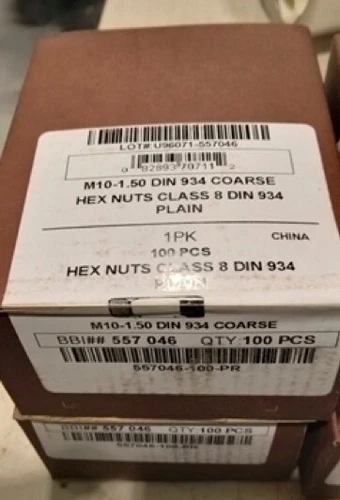 Steel Hex Nut Medium Strength, Class 8, M10 x 1.5 mm DIN 934 Coarse 100ct