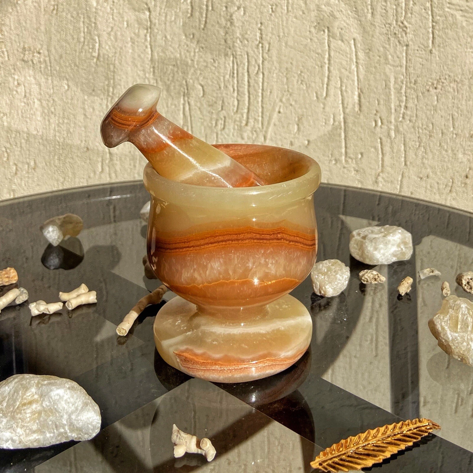 🌿 **Natural Beauty: Handcrafted Decorative Mortar and Pestle Set in Yellow** 🌟