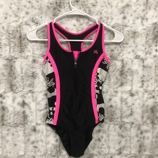ZeroXposur Girls Zipper Front Swimsuit One Piece Size 12 Black and Pink