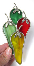Stained Glass Chili Peppers Window Suncatcher Red Green Yellow Ornament Vtg S1