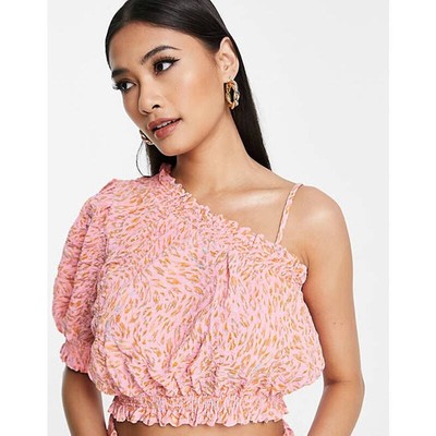 Vero Moda Nemi One Shoulder Ditsy Crop Top in Pink Small 1916