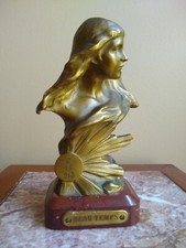 Art Nouveau Gold Guild Bronze Bust by FRANZ GRUBER. &ldquo;Beau Temps&rdquo; Rare!