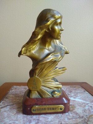 Art Nouveau Gold Guild Bronze Bust by FRANZ GRUBER.  Beau Temps  Rare!