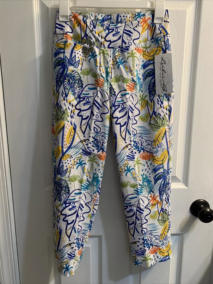 Lulu-B Women's Multi Colored Leaf Print Athleisure Capri Pants Size 2 XS  NWT