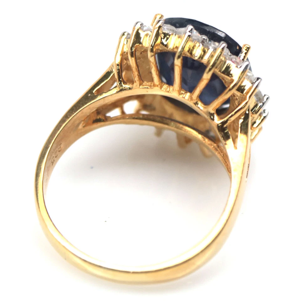 925 Sterlingsilber 10 x 14 mm Blauer Saphir & Weißer Zirkon Ring Größe 7,75 - Bild 3 von 4