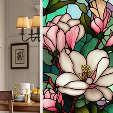 Privacy Window Film, Removable Decorative Window Stickers Retro Floral Anti-UV