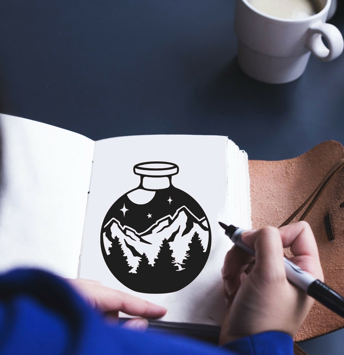 Mountain Scene Glass Jar Reusable Stencil A5 A4 A3 Art Decor